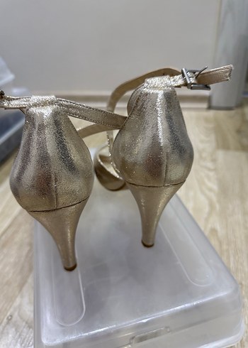 38 Beden altın Renk Bakır Renkli Saten Stiletto Topuklu Kadın Ayakkabı