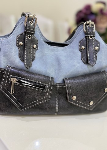 Tokalı Gri-Mavi Denim Kadın Çanta