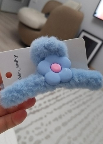 Mavi Peluş Çiçekli Saç Tokası - Görsel 5