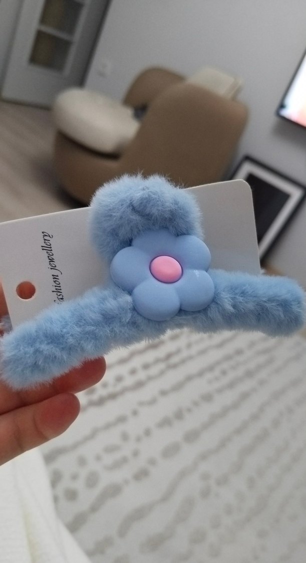 Mavi Peluş Çiçekli Saç Tokası - Görsel 5