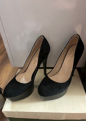Siyah Süet Platform Topuklu Stiletto - Görsel 2