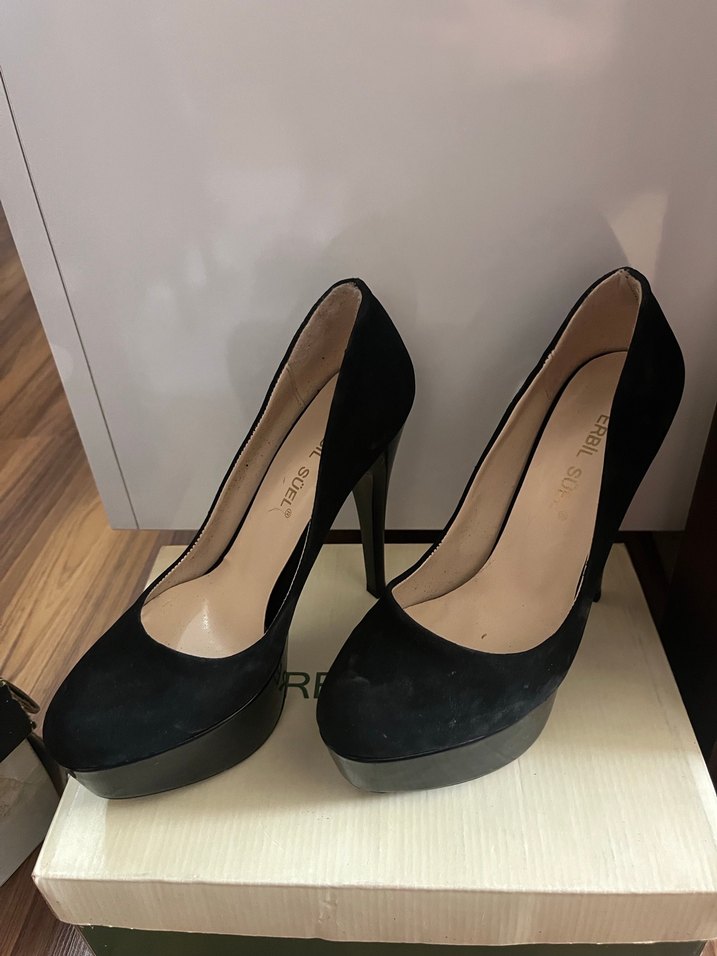 Siyah Süet Platform Topuklu Stiletto - Görsel 2