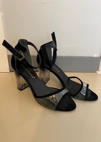 39 Beden Siyah şeffaf Topuklu Kadın Gece Ayakkabısı