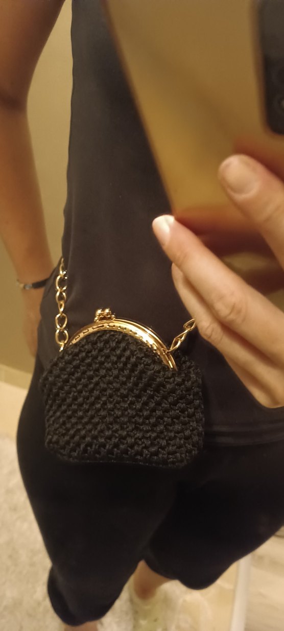 Zincir Detaylı Siyah Örgü Kadın Çanta - Görsel 4