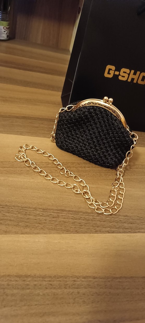 Zincir Detaylı Siyah Örgü Kadın Çanta - Görsel 3