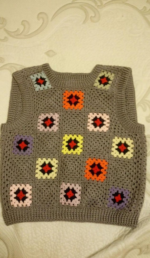 Gri Desenli El Örgüsü Bohem Kadın süveter - Görsel 2