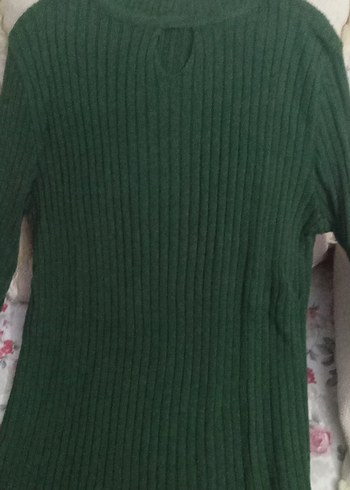 Kadın Yeşil Boğazlı Örgü Kazak - Görsel 2