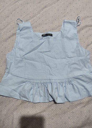 Mavi Kolsuz Keten Bluz - Görsel 3