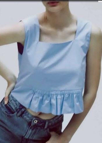 Mavi Kolsuz Keten Bluz - Görsel 5