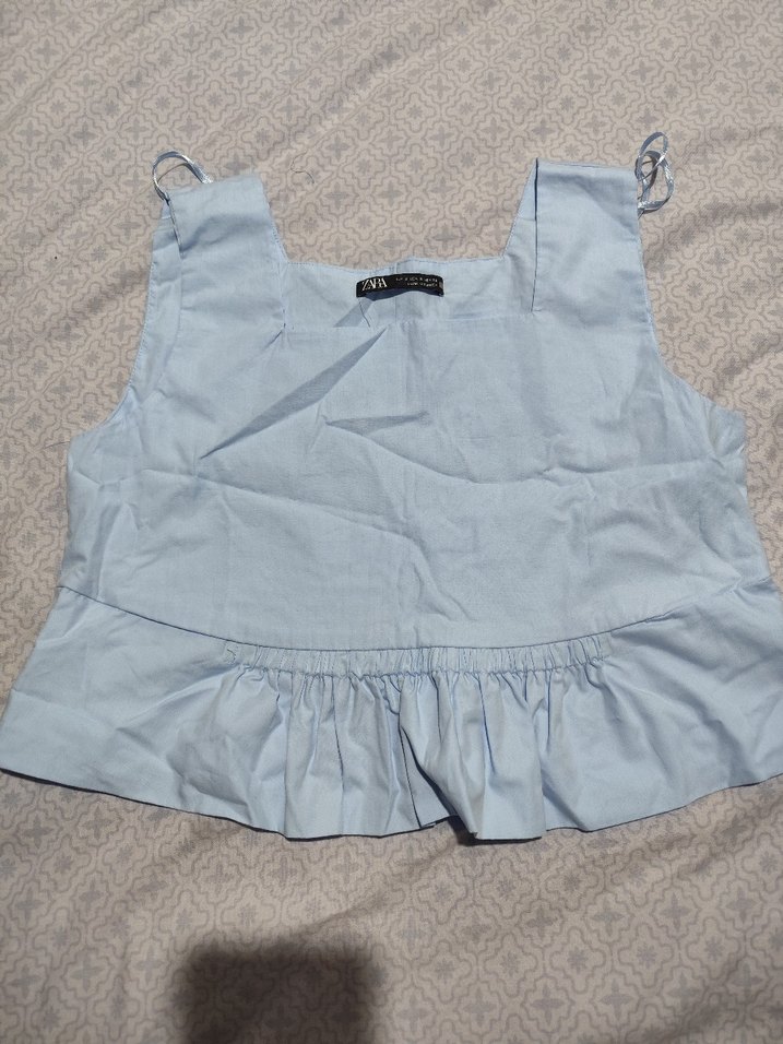 Mavi Kolsuz Keten Bluz - Görsel 3