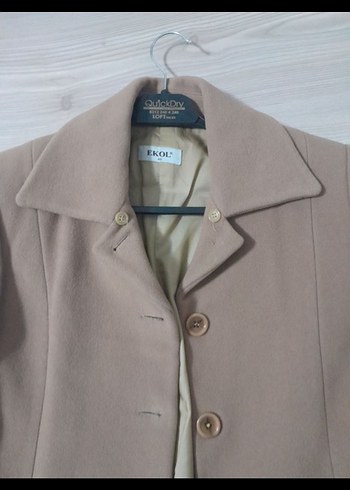 Düğmeli Bej Kadın Uzun Kaban - Görsel 2