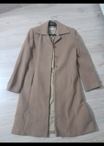 Düğmeli Bej Kadın Uzun Kaban - Görsel 4