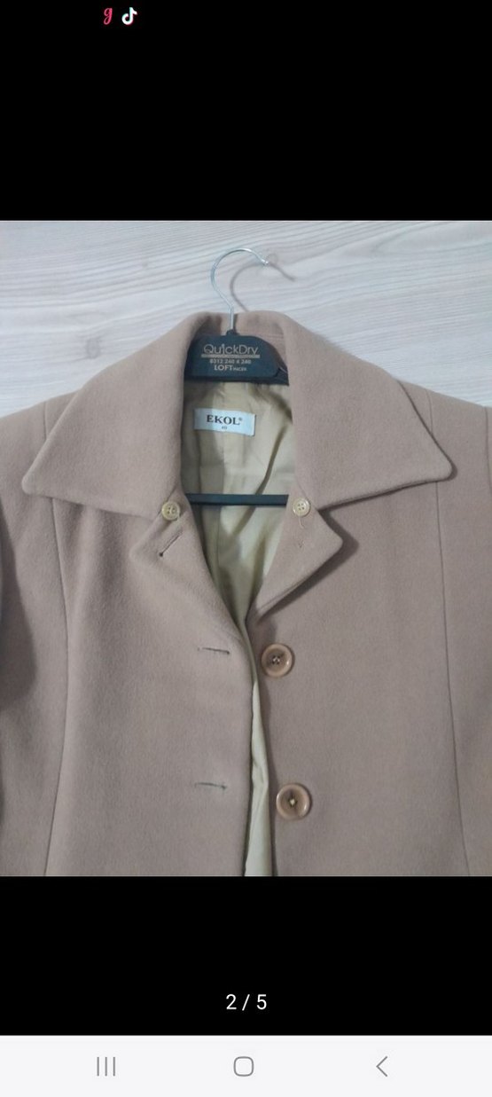 Düğmeli Bej Kadın Uzun Kaban - Görsel 2