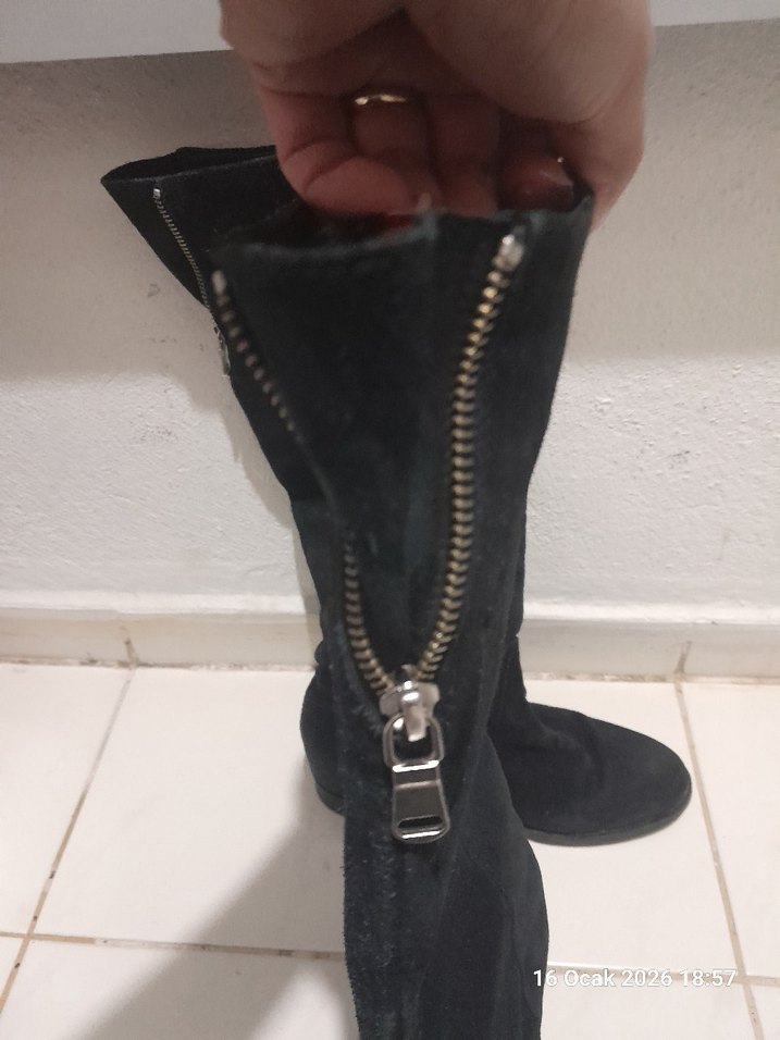 Siyah Süet Kadın Dizüstü Stiletto Çizme - Görsel 2