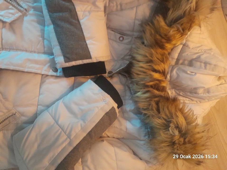 Gri Kadın Kürklü Kış Montu - Görsel 2