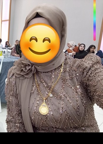44 Beden kahverengi Renk Tesettür Abiye Elbise