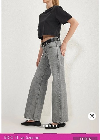 Trendyol & Milla Gri Bol Kesim Midi Kot Pantolon
