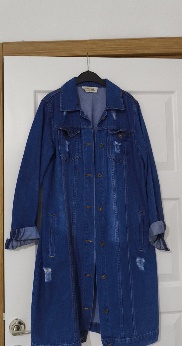 Uzun Mavi Düğmeli Kadın Denim Ceket - Görsel 2