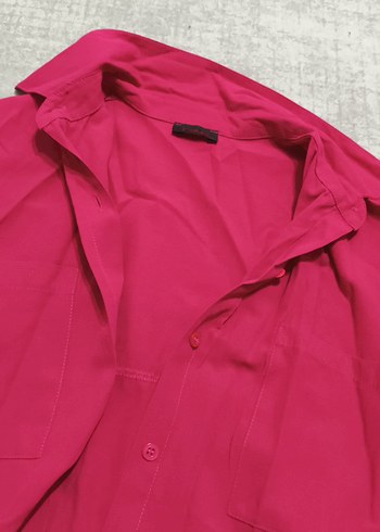 Düğmeli Pembe Keten Kadın Gömlek - Görsel 2