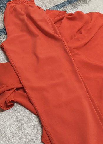 Kadın turuncu Uzun Kollu Düğmeli Gömlek takım - Görsel 2