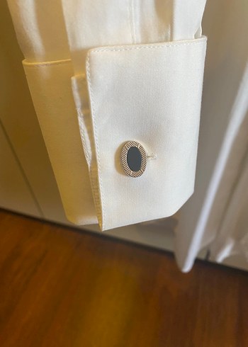 m Beden beyaz Renk Damat marka, Ata yaka, Düğmeli, Beyaz Pamuklu Erkek Gömlek