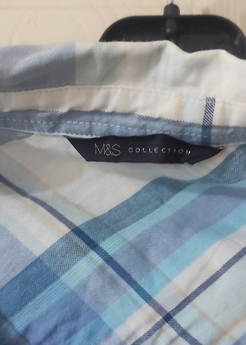 46 Beden M&S Mavi Ekose Pamuklu Kadın Gömlek