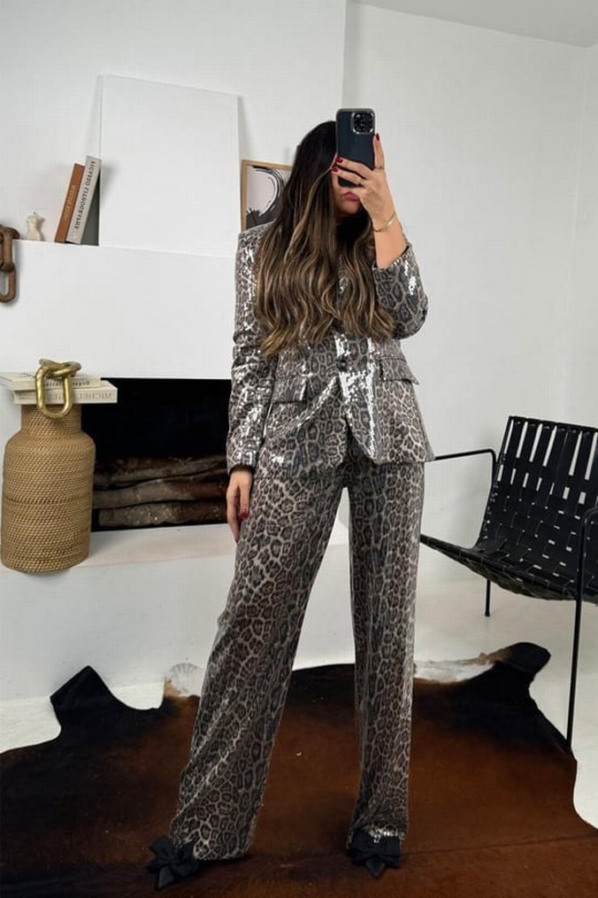 Leopar Payetli Pantolon Siyah - Görsel 2