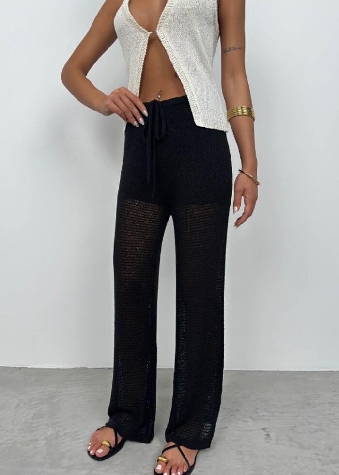 Tünel Detay Siyah Örgü Pantolon - Görsel 3