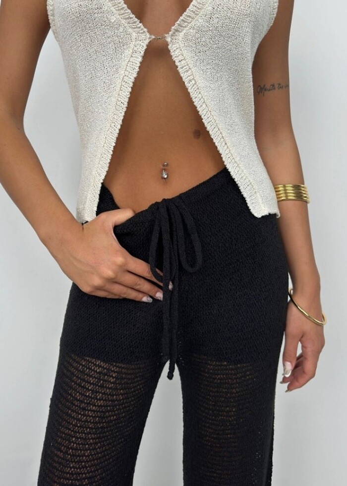 Tünel Detay Siyah Örgü Pantolon - Görsel 4