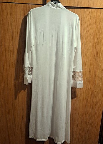 Uzun Beyaz Nakışlı Bohem Kadın Sabahlık - Görsel 8