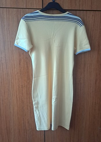 36 Bej V Yaka Kısa Kollu Triko Elbise - Görsel 4