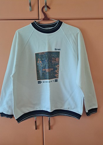 38 Kadın Beyaz Baskılı Pamuk Sweatshirt
