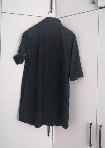 Siyah Kot Midi Gömlek Elbise - Görsel 2