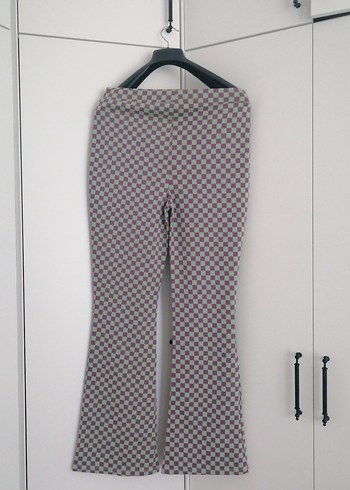 Gri Ekose Desenli likralı i Kadın penye Pantolon - Görsel 2