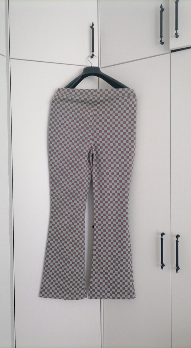 Gri Ekose Desenli likralı i Kadın penye Pantolon - Görsel 2