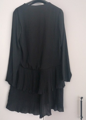 Uzun Siyah Piliseli şifon Tunik - Görsel 2