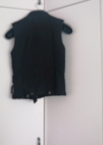 Siyah Denim Kemerli Biker Yelek - Görsel 2