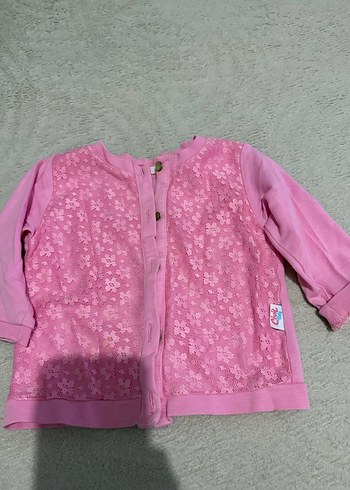 Kız Bebek Kapüşonlu Beyaz Peluş Mont  ve ince pembe hırka - Görsel 3