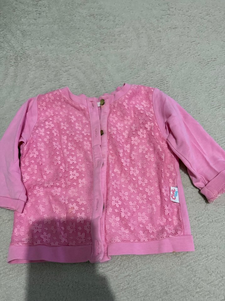 Kız Bebek Kapüşonlu Beyaz Peluş Mont  ve ince pembe hırka - Görsel 3