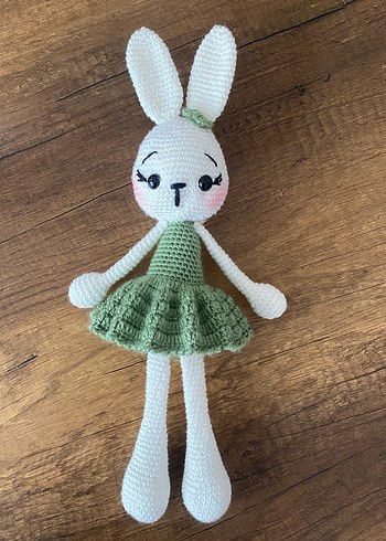 Pastel Renkli Beyaz Örgü Tavşan Bebek - Görsel 2