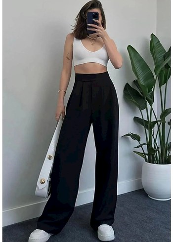 Kadın Siyah Street Wear Kumaş Pantolon
