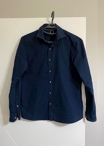 Erkek Lacivert Keten Uzun Kollu Gömlek - Görsel 2