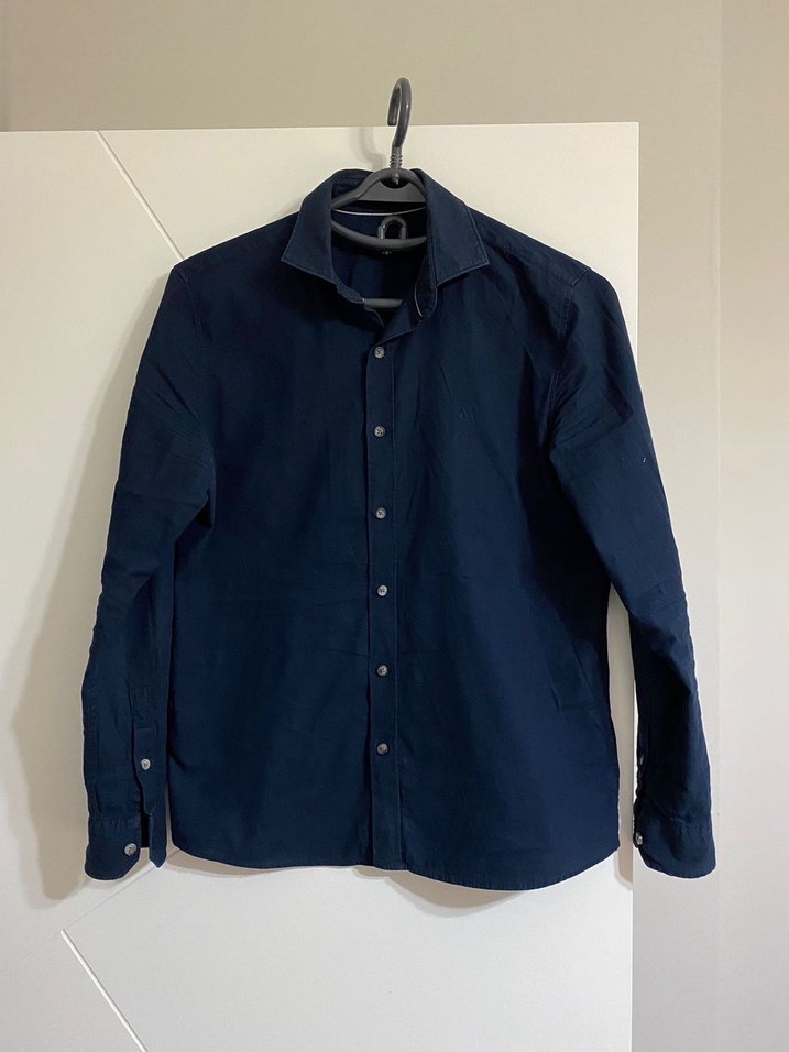 Erkek Lacivert Keten Uzun Kollu Gömlek - Görsel 2