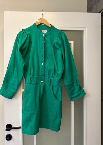 Uzun Kollu Yeşil Mini Elbise - Görsel 2