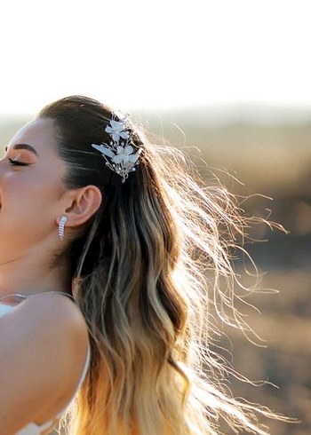 Vintage Boncuklu Beyaz Çiçekli Saç Aksesuarı - Görsel 5