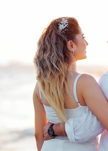 Vintage Boncuklu Beyaz Çiçekli Saç Aksesuarı - Görsel 3