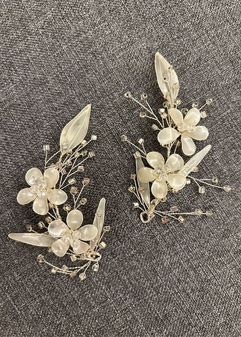 Vintage Boncuklu Beyaz Çiçekli Saç Aksesuarı - Görsel 2