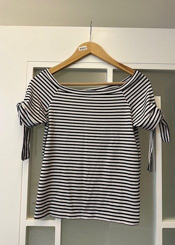 Çizgili, Dantel Detaylı Bluz - Görsel 2