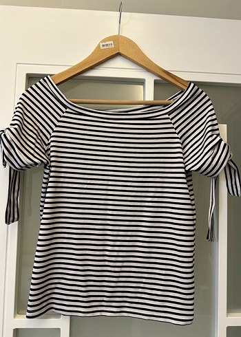 Çizgili, Dantel Detaylı Bluz - Görsel 4