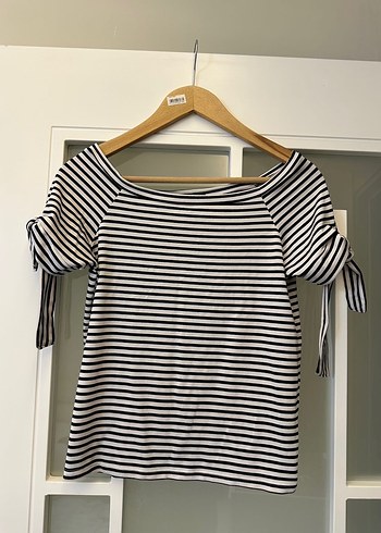 Çizgili, Dantel Detaylı Bluz - Görsel 3